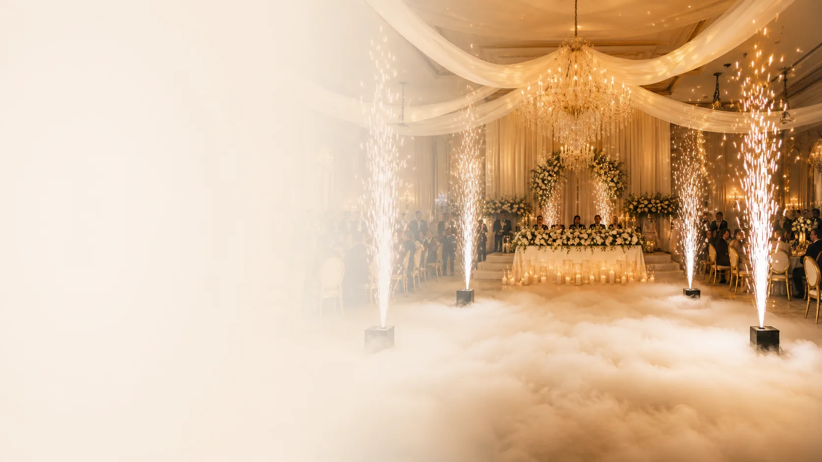Ballroom with cold sparks and heavy low fog